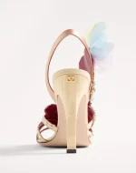 Valentino Dans Le Foyer Sandal In Moiré Fabric With Floral Embroidery And Feathers 105Mm - Image 2